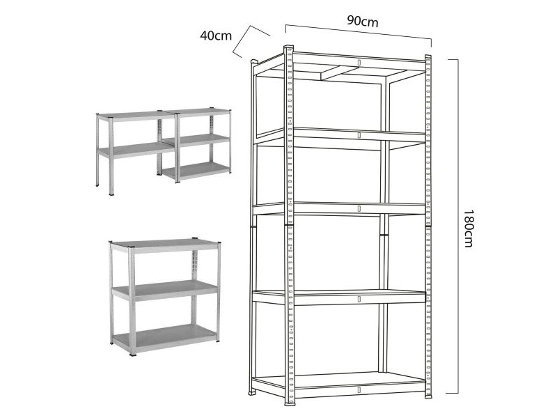 Лавица Greenblue GB378 180 x 90 x 40 cm Сив Поцинкована Стомана Дървен MDF 75 Kg
