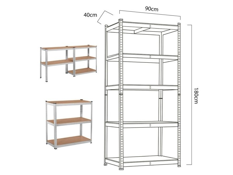 Лавица Greenblue GB378 180 x 90 x 40 cm Сив Поцинкована Стомана Дървен MDF 75 Kg