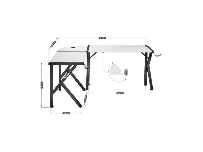 Бюро Huzaro Hero 6.3 Бял Черен Стомана Подложка от Въглеродни Влакна 154 x 74 x 117 cm