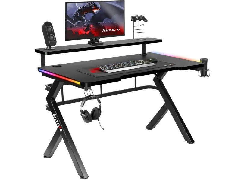 Бюро Gaming Huzaro HZ-Hero 5.0 RGB Черен Стомана Подложка от Въглеродни Влакна 116 x 69,5 x 59 cm