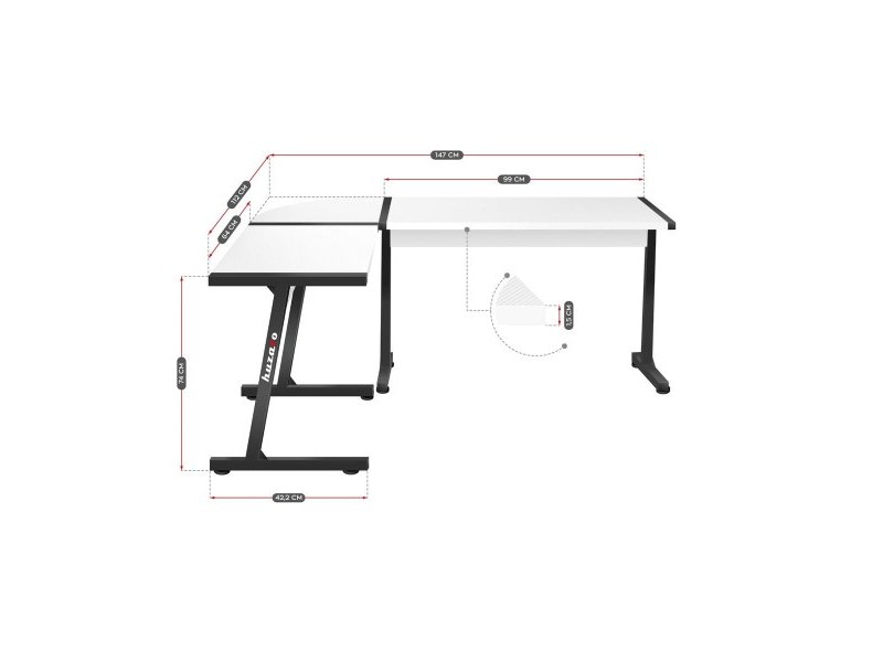 Бюро Huzaro HZ-Hero 6.0 Бял Стомана Подложка от Въглеродни Влакна 178 x 4 x 112 cm