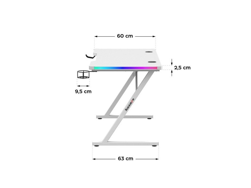 Бюро Gaming Huzaro HZ-Hero 2.5 White RGB Бял 120 x 75 x 60 cm