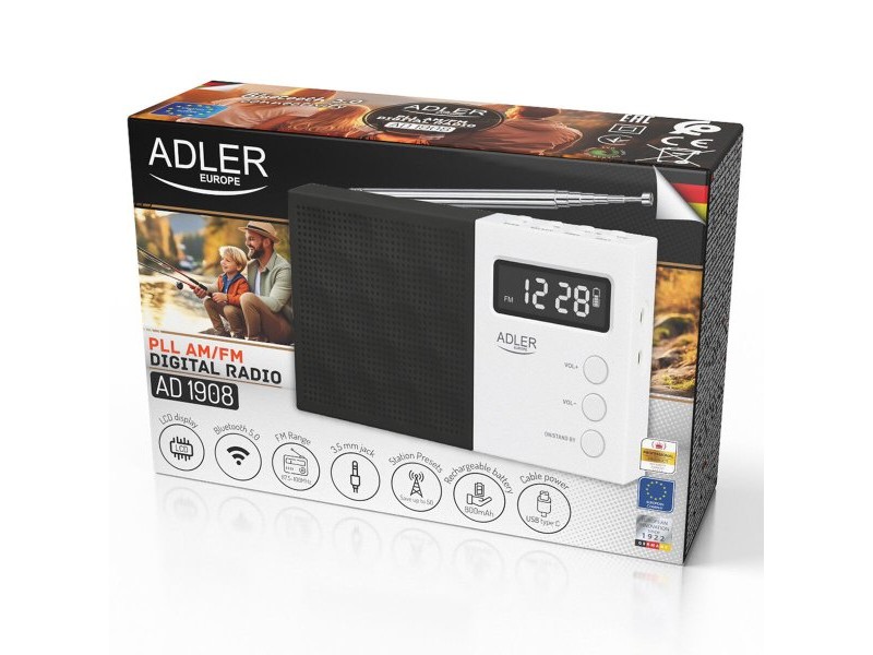 Радио Adler pll fm ad 1908 Черен Бял