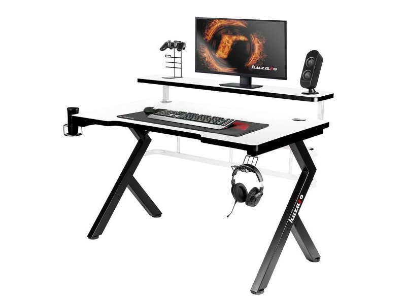 Бюро Gaming Huzaro HZ-Hero 5.0 White Бял Черен Подложка от Въглеродни Влакна 120 x 60 cm