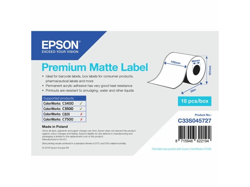 Етикети за принтер Epson C33S045727 Бял 46 mm (1 броя)