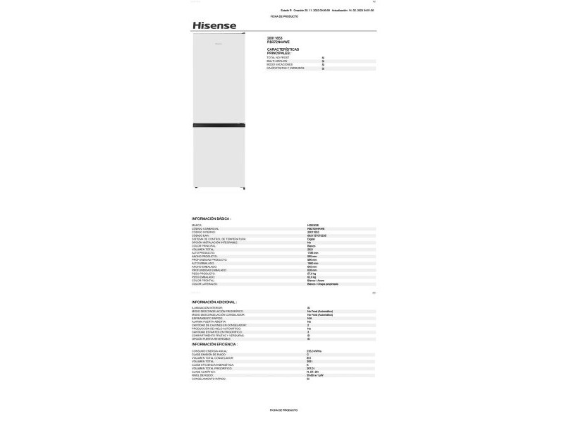 Комбиниран хладилник Hisense RB372N4AWE  179 Бял