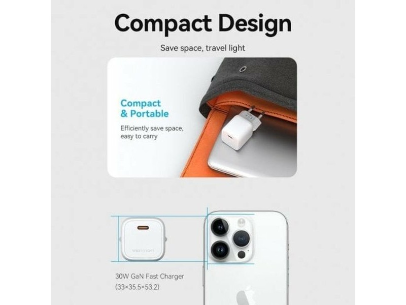 Зарядно за стена Vention FAKP0-EU Розов 30 W USB-C