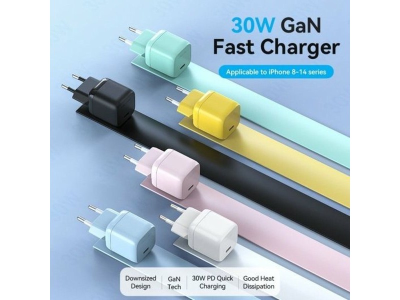 Зарядно за стена Vention FAKW0-EU 30 W USB-C Жълт