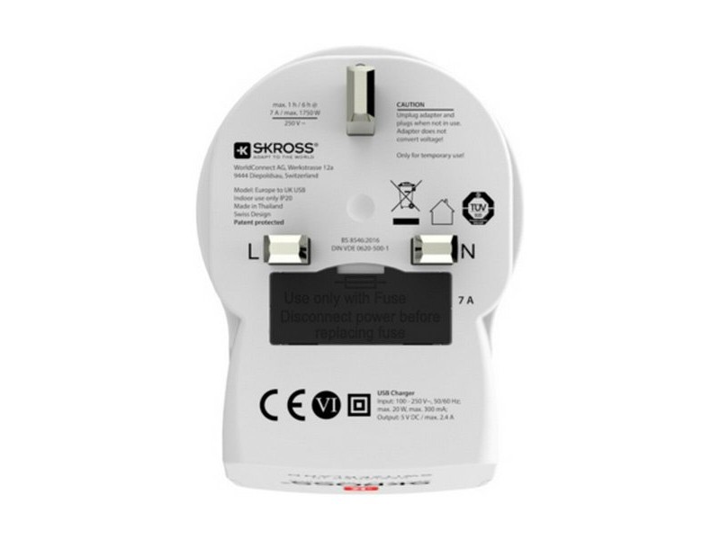 Адаптер за ток Skross 1500280 USB x 2 Европейски Великобритания