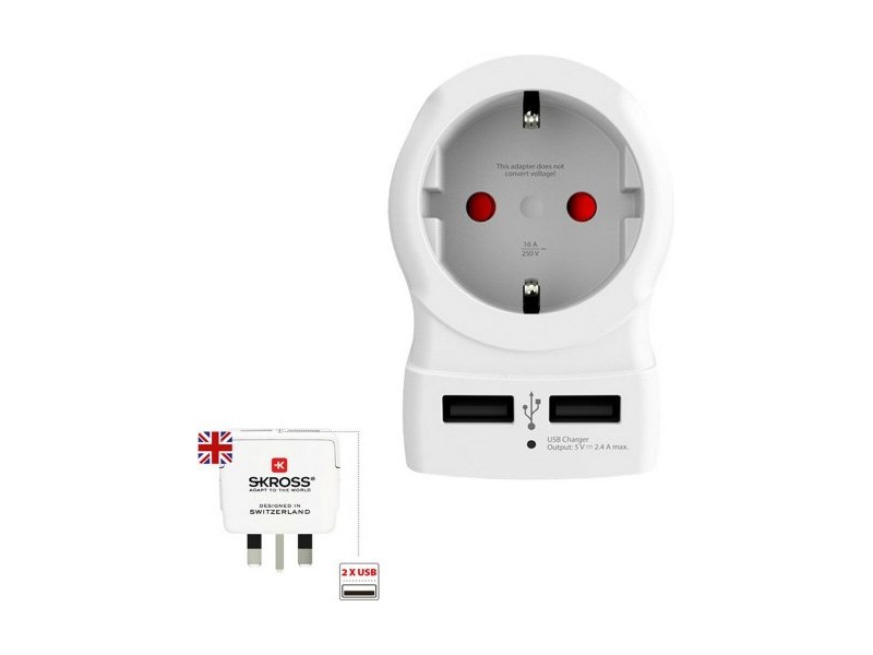 Адаптер за ток Skross 1500280 USB x 2 Европейски Великобритания