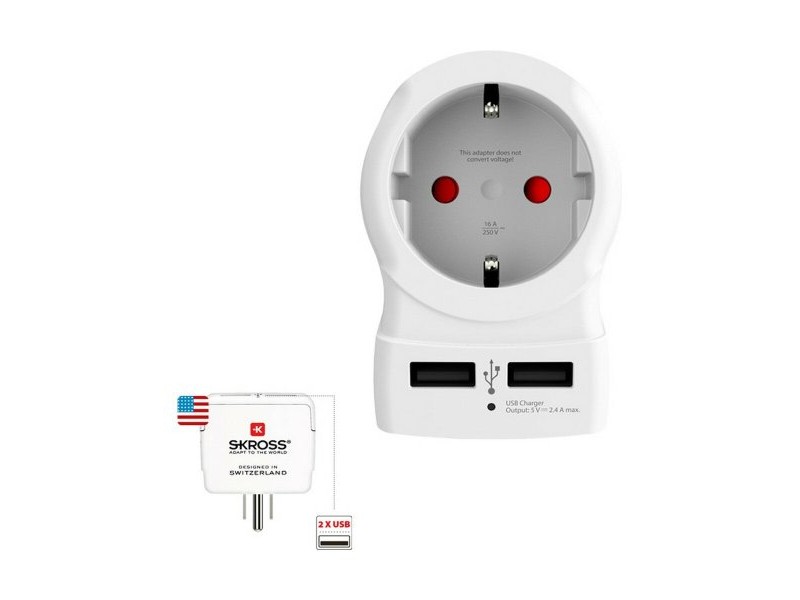Адаптер за ток Skross 1500281 USB x 2 Европейски САЩ