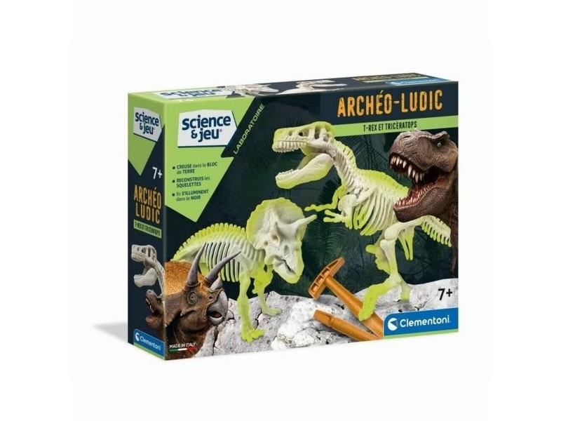 Динозавър Clementoni Archéo Ludic - T-Rex & Triceratops Phosphorescent