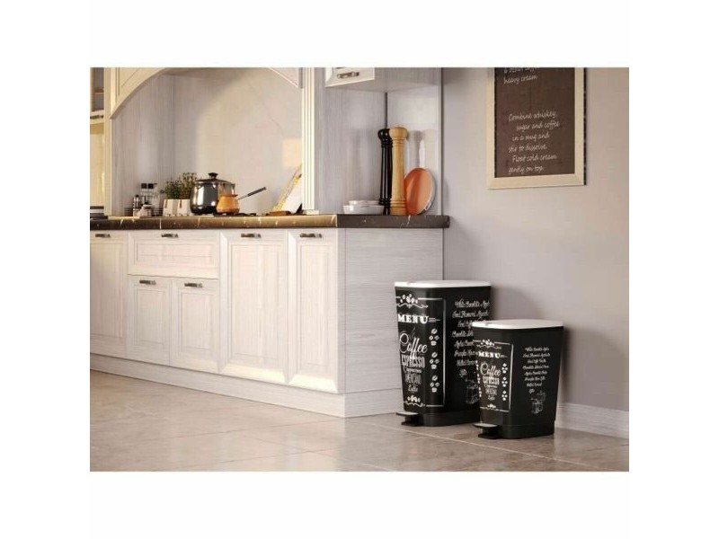 Кошче за Боклук с Педал KIS CHIC Coffee Motif Черен 50 L