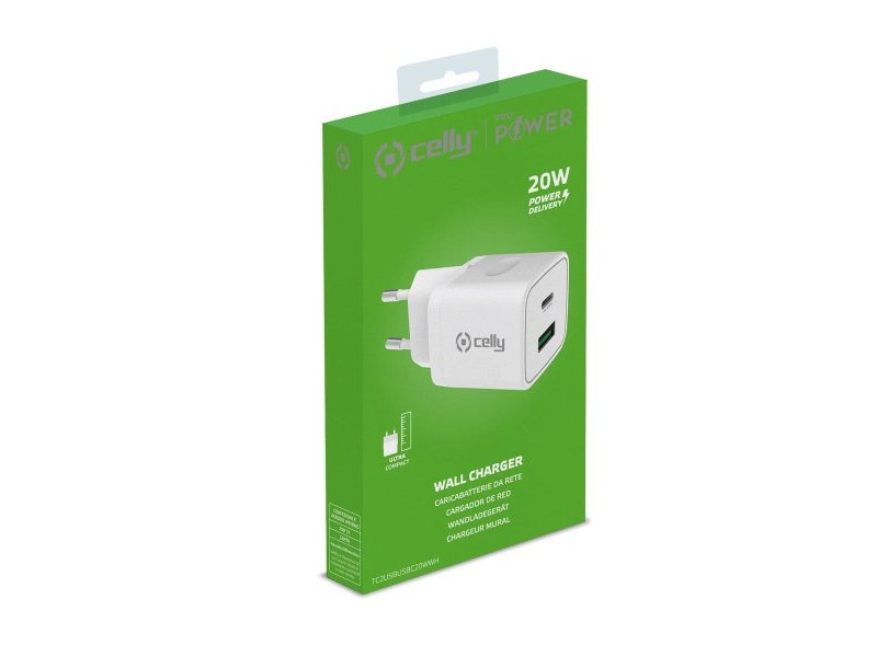 Зарядно за стена 2 в 1 Celly Бял 20 W