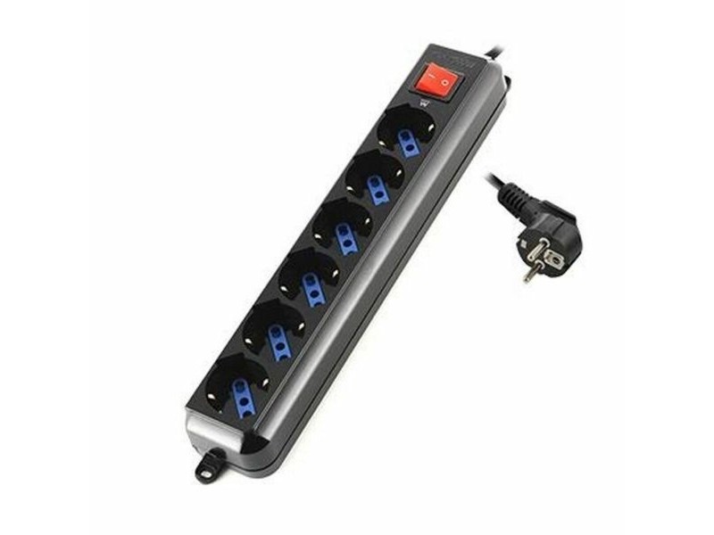 Контакт - 6 изхода с копче Ewent EW3924 Schuko Черен (1,5 m)