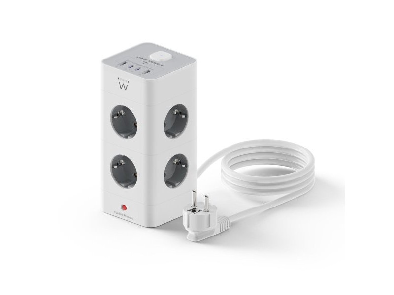 Schuko 8 начина многофункционален адаптер за контакт Ewent EW3864 Бял 3680 W (2 m)