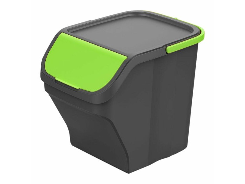 Кошче за Рециклирани Отпадъци Mondex Stack N' Sort Зелен Сив 25 L С капак 40 x 30 x 34 cm