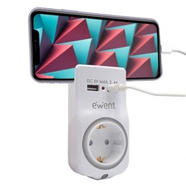 Щепсел за стена с 2 USB порта Ewent EW1225 16A 3680 W Бял 10 W