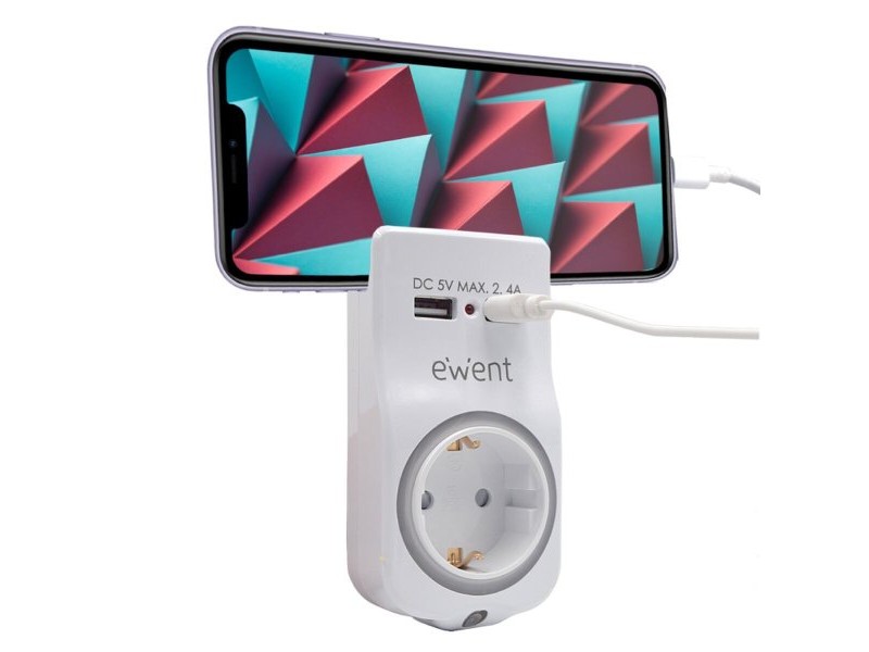 Щепсел за стена с 2 USB порта Ewent EW1225 16A 3680 W Бял 10 W Щепсел за стена с 2 USB порта Ewent EW1225 16A 3680 W Бял 10 W