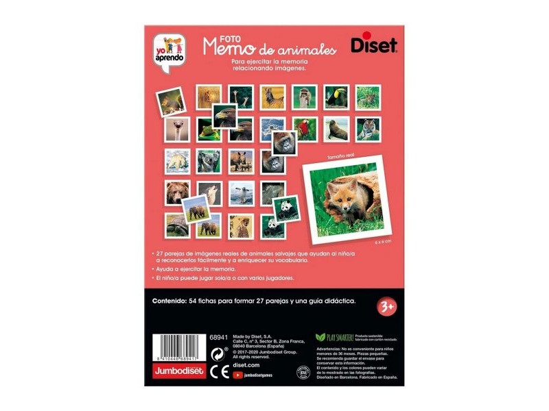 Образователна Игра Diset Memo Photo Animales 54 Части