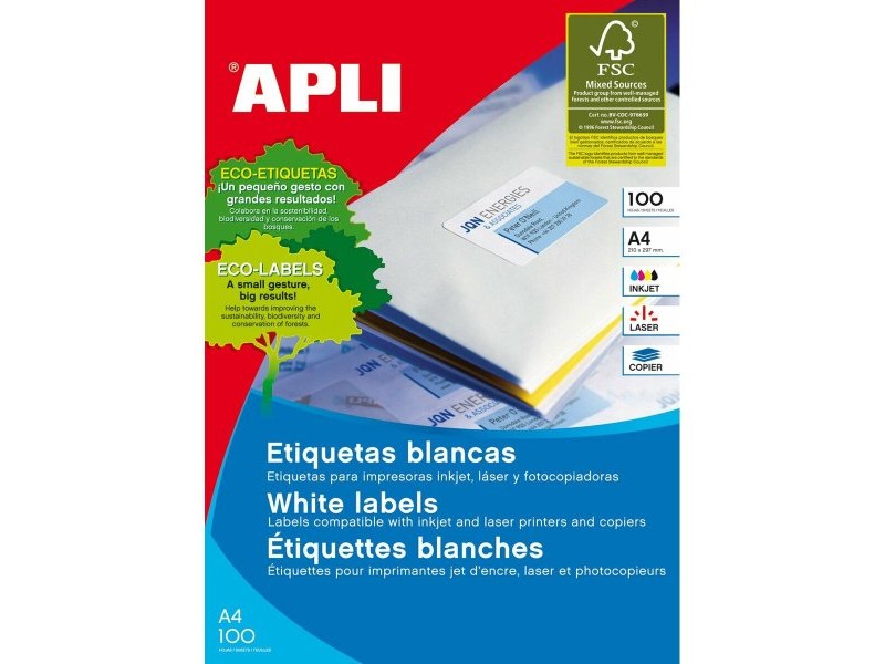Стикери Apli 1275 100 Листи 105 X 40 mm Бял
