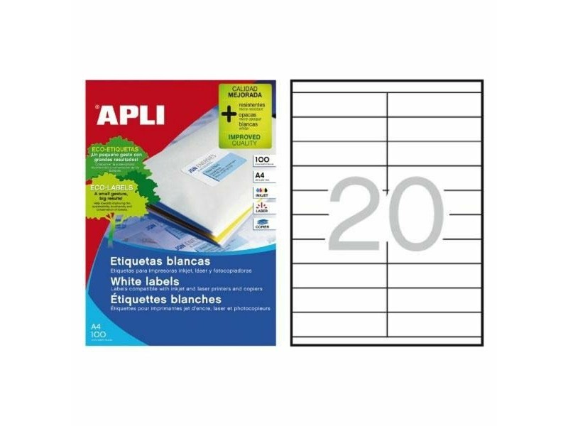Стикери Apli 01299 100 Листи 105 x 29 mm Бял