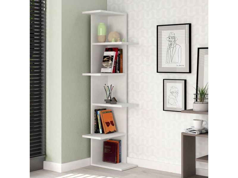 Ъглови Шкафове Alexandra House Living Бял Дървен MDP 37 x 141 x 24 cm 4 Рафтове