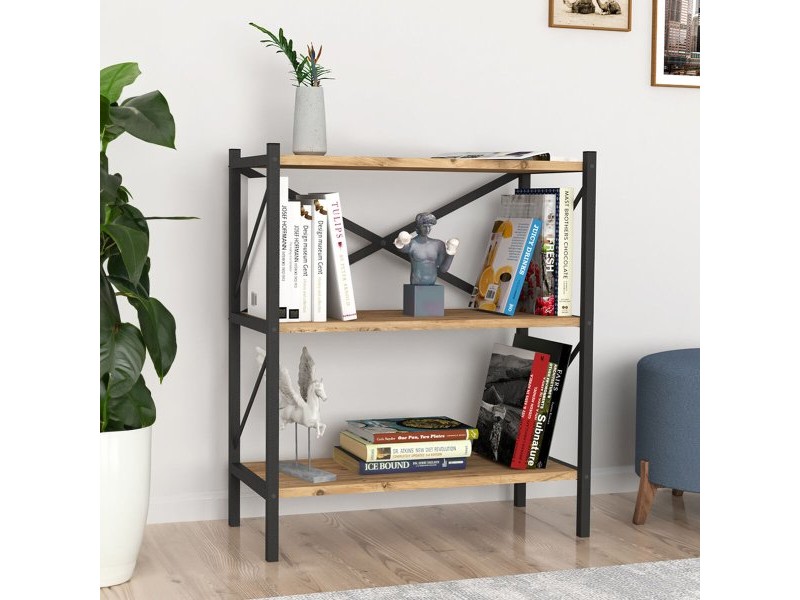 Книжарница Alexandra House Living Черен Tamm Метал Дървен MDP 66 x 85 x 34 cm индустриален 3 Рафтове