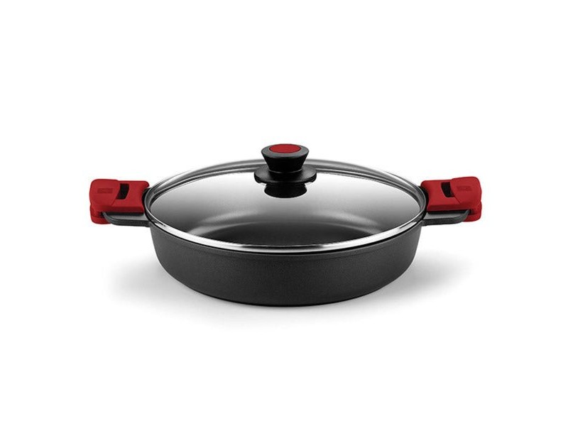 Касерола със Стъклен Капак BRA A410524 Ø 24 cm Черен Червен 2,3 L 300 g
