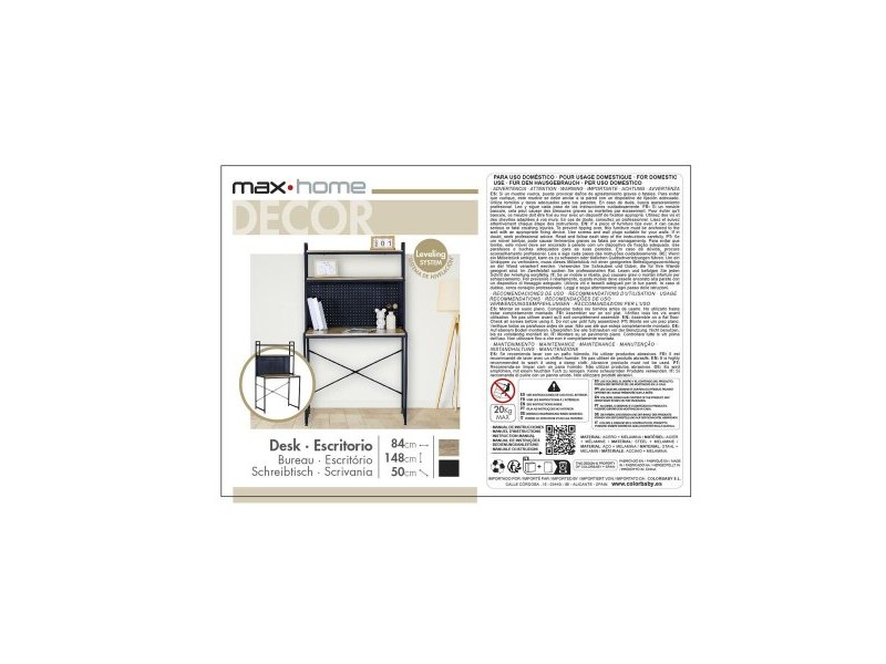 Бюро с рафтове Max Home Стомана меламин ПДЧ 84 x 148 x 50 cm Бюро с рафтове Max Home Стомана меламин ПДЧ 84 x 148 x 50 cm