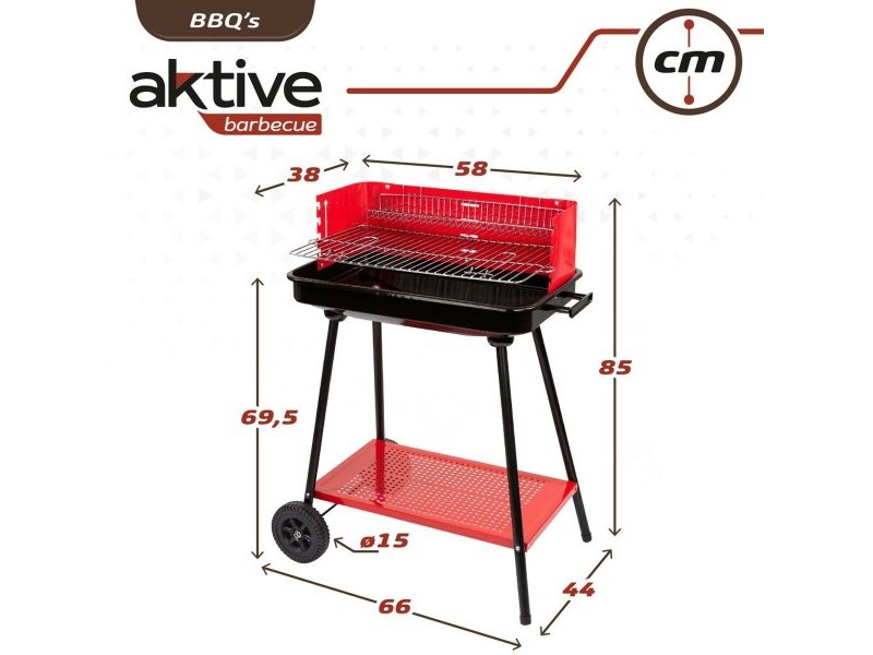Барбекю на Колела с Въглища Aktive Стомана Пластмаса Емайлиран метал 66 x 85 x 44 cm Червен