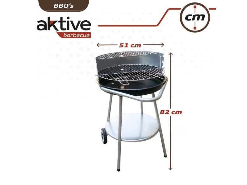 Барбекю на Колела с Въглища Aktive Емайлиран метал 51 x 82 x 51 cm Черен