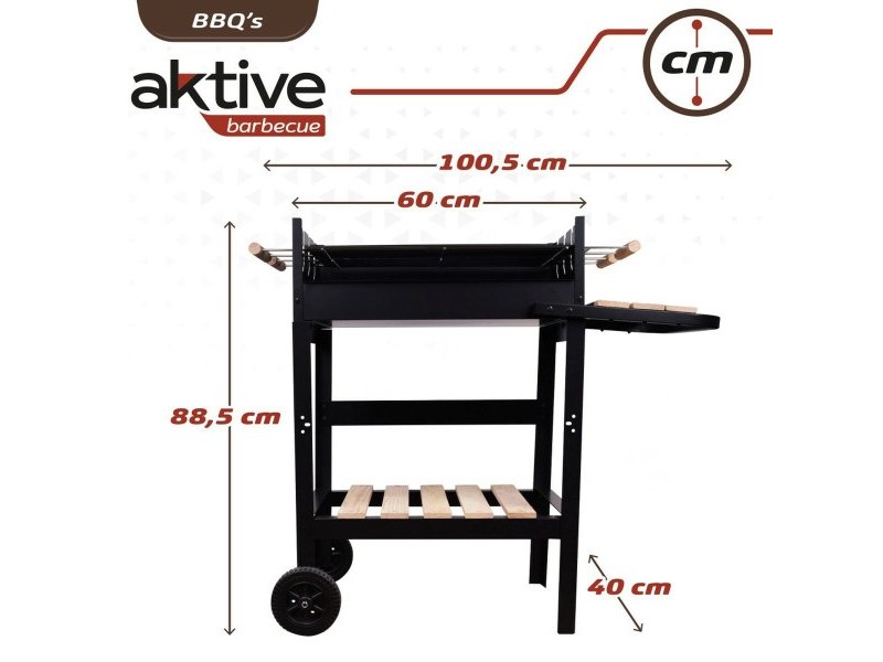 Барбекю на Колела с Въглища Aktive Емайлиран метал 100,5 x 88,5 x 40 cm Черен