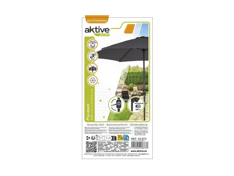 Чадър Aktive Антрацит Ø 300 cm 300 x 245 x 300 cm