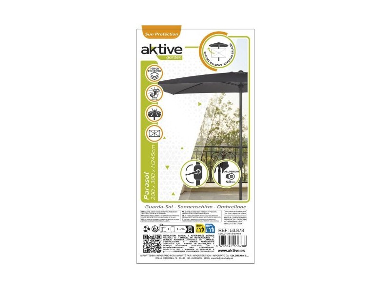 Чадър Aktive Антрацит 300 x 245 x 200 cm Чадър Aktive Антрацит 300 x 245 x 200 cm