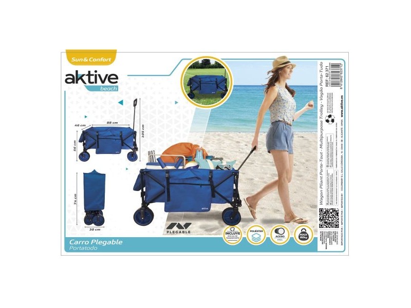 Универсален Автомобил Aktive Син Черен полиестер PVC Стомана 88 x 108 x 47 cm Сгъваем Плаж