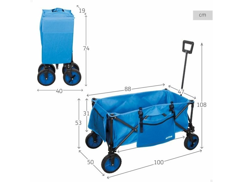 Универсален Автомобил Aktive Син Черен полиестер PVC Стомана 88 x 108 x 47 cm Сгъваем Плаж