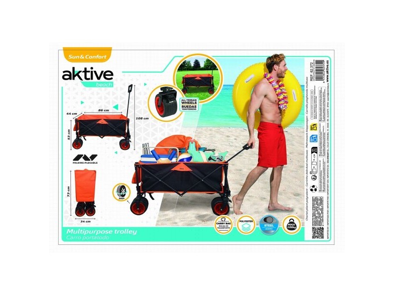 Универсален Автомобил Aktive Оранжев полиестер PVC Стомана 86 x 108 x 44 cm Сгъваем Плаж