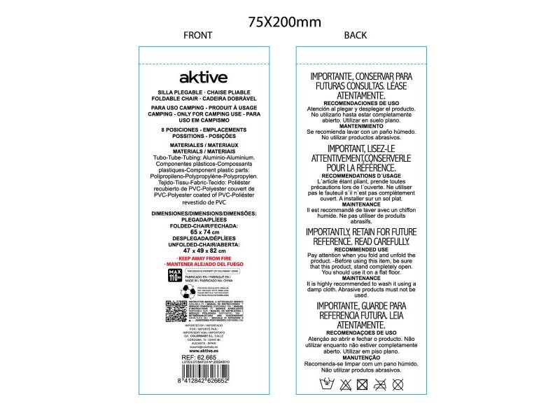 подплатен къмпинг стол Aktive 47 x 49 x 82 cm