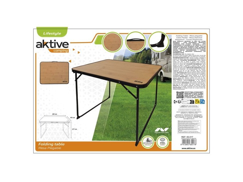 Сгъваема масичка Aktive На къмпинг Бамбук 80 x 67 x 60 cm