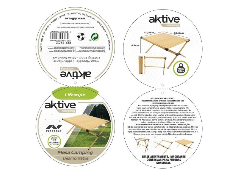 Сгъваема масичка Aktive Glamping Sabana Алуминий Земя 88,5 x 43 x 70,5 cm