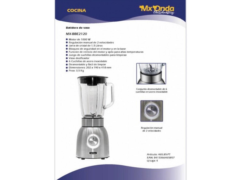 Блендер с чаша Mx Onda MXBBE2120 Стомана 1000 W