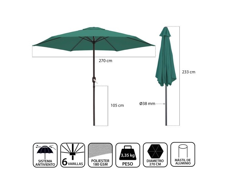 Päikesevari Monty Алуминий Зелен 270 cm