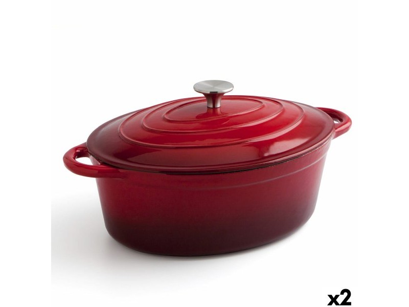 Касерола с Капак Bidasoa Fierro Червен 4,3 L 30 x 23 cm (2 броя)