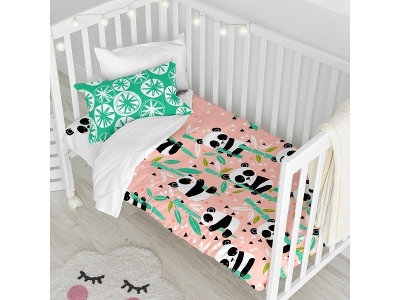 Комплект покривка за завивка HappyFriday Moshi Moshi Panda Garden Розов Бебешко Креватче 2 Части