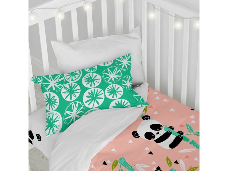 Комплект покривка за завивка HappyFriday Moshi Moshi Panda Garden Розов Бебешко Креватче 2 Части