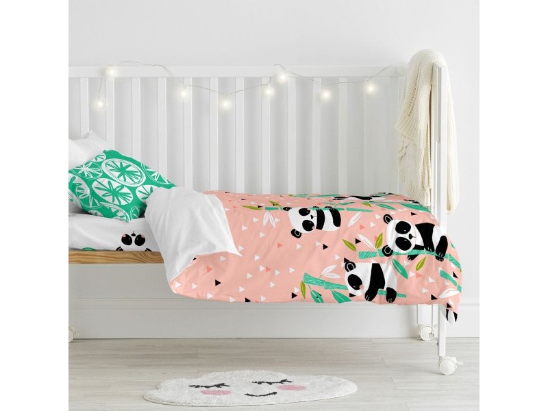 Комплект покривка за завивка HappyFriday Moshi Moshi Panda Garden Розов Бебешко Креватче 2 Части