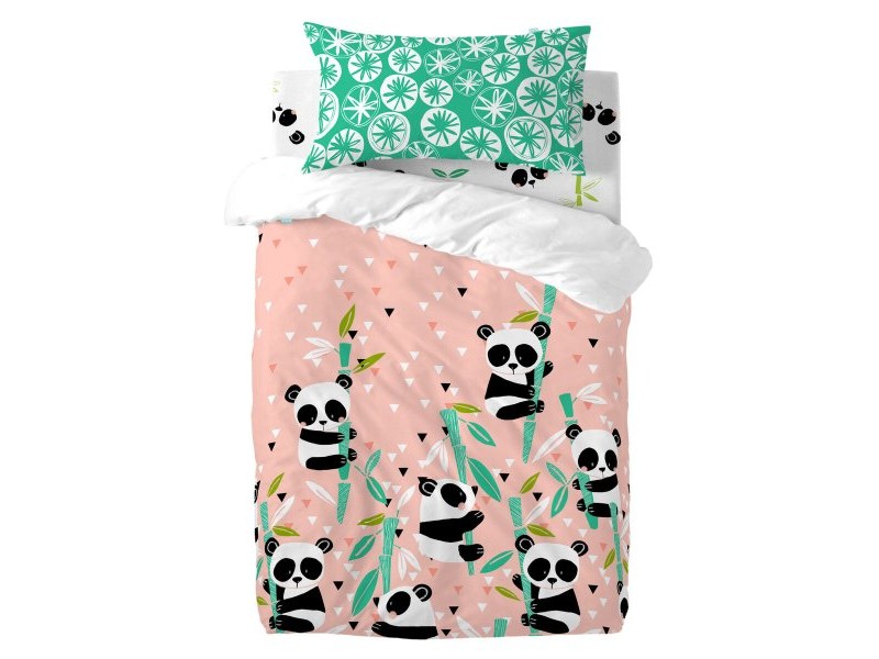 Комплект покривка за завивка HappyFriday Moshi Moshi Panda Garden Розов Бебешко Креватче 2 Части