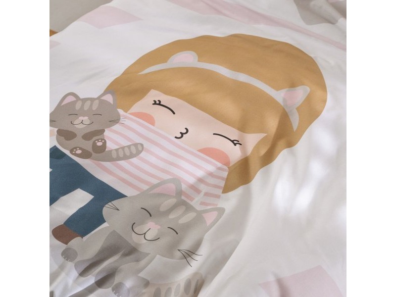 Комплект покривка за завивка HappyFriday Happynois Kitty Многоцветен 105 легло 2 Части