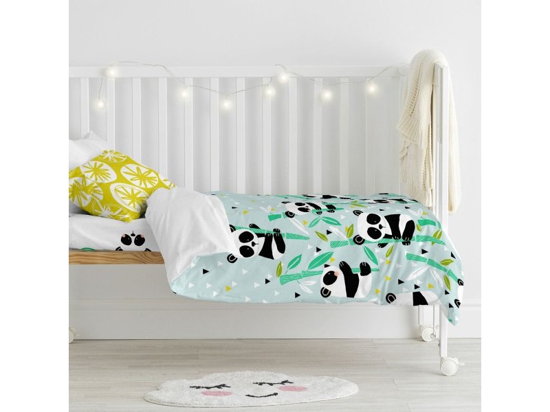 Комплект покривка за завивка HappyFriday Moshi Moshi Panda Garden Blue Син Бебешко Креватче 2 Части